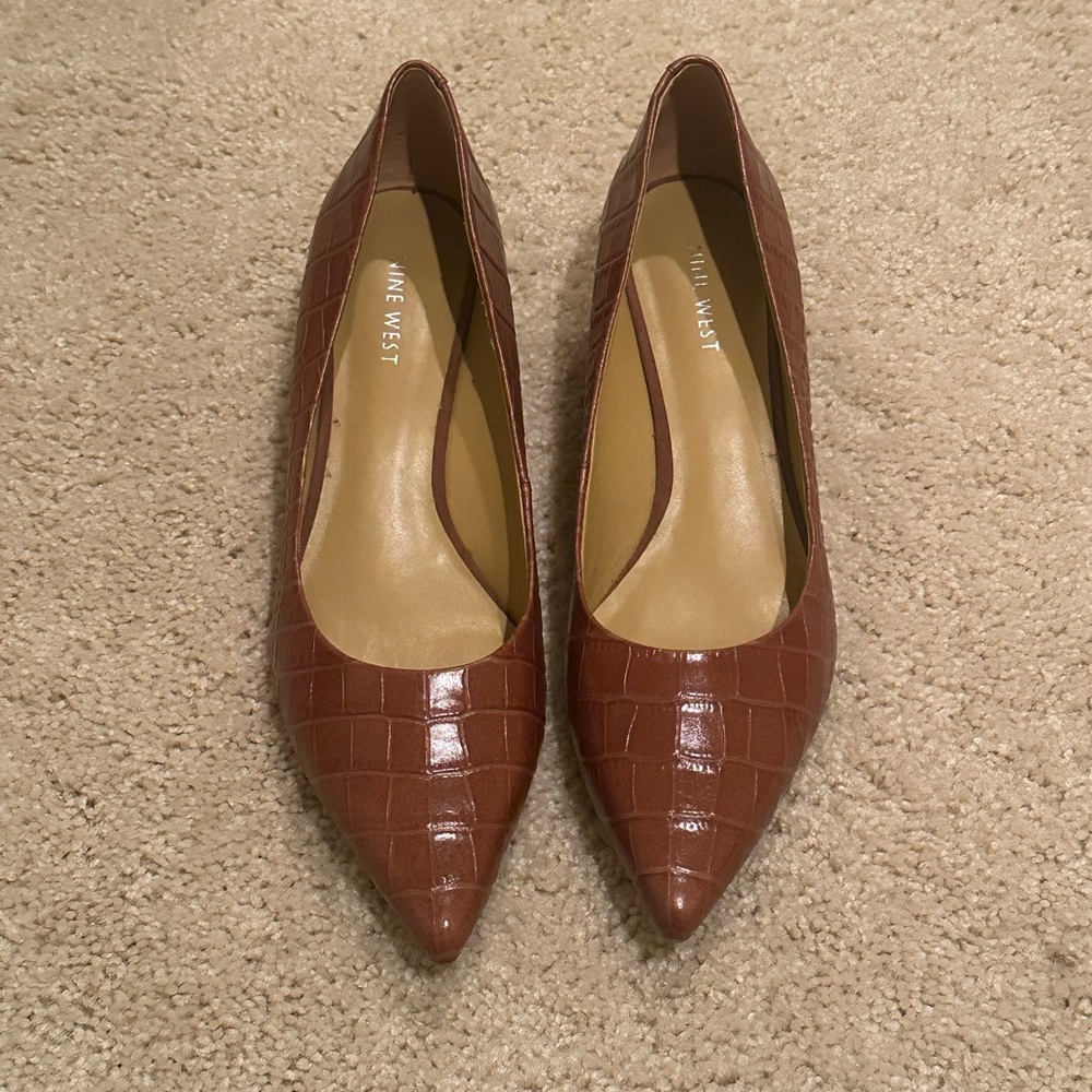 Nine West Croc-Embossed Brown Heels
